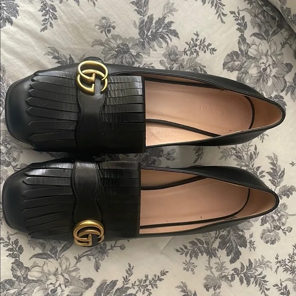 Gucci | Shoes | Gucci Black And Gold Loafers With Fringe  display picture 1